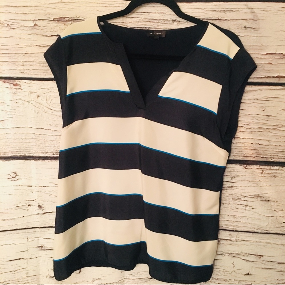The Limited Blouse. Navy/White Stripe. Large.